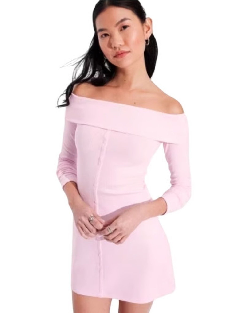 Wild Fable Off‑Shoulder Light Pink Bodycon Mini Dress